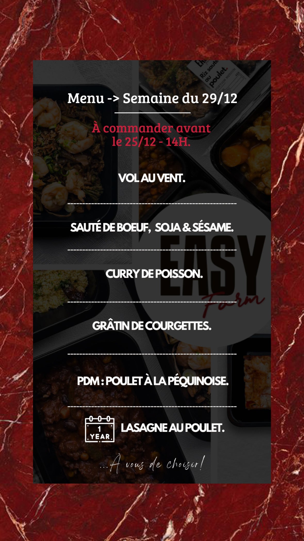 Box Complète Plats/EnCas/Shots.