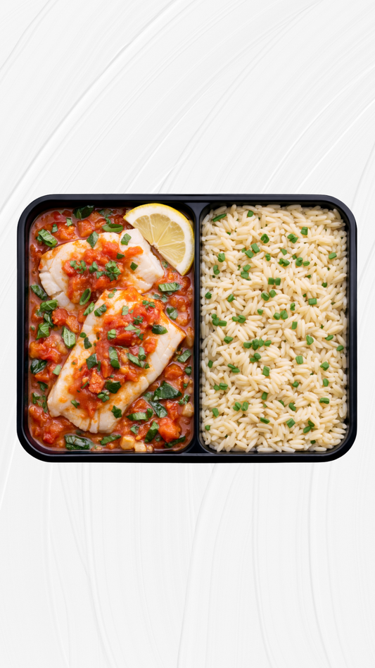 Le Plat de la Mer - Filet de poisson et Orzo, crème Basilic. 🐟