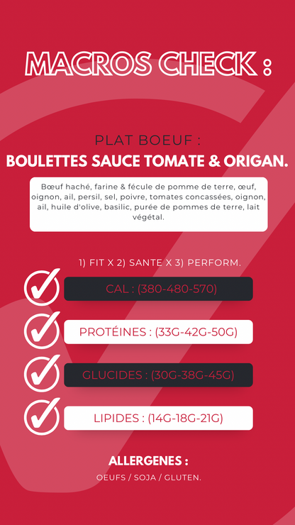 Le Plat au Bœuf -  Boulettes de Bœuf / Purée, Sauce Tomate. 🐂