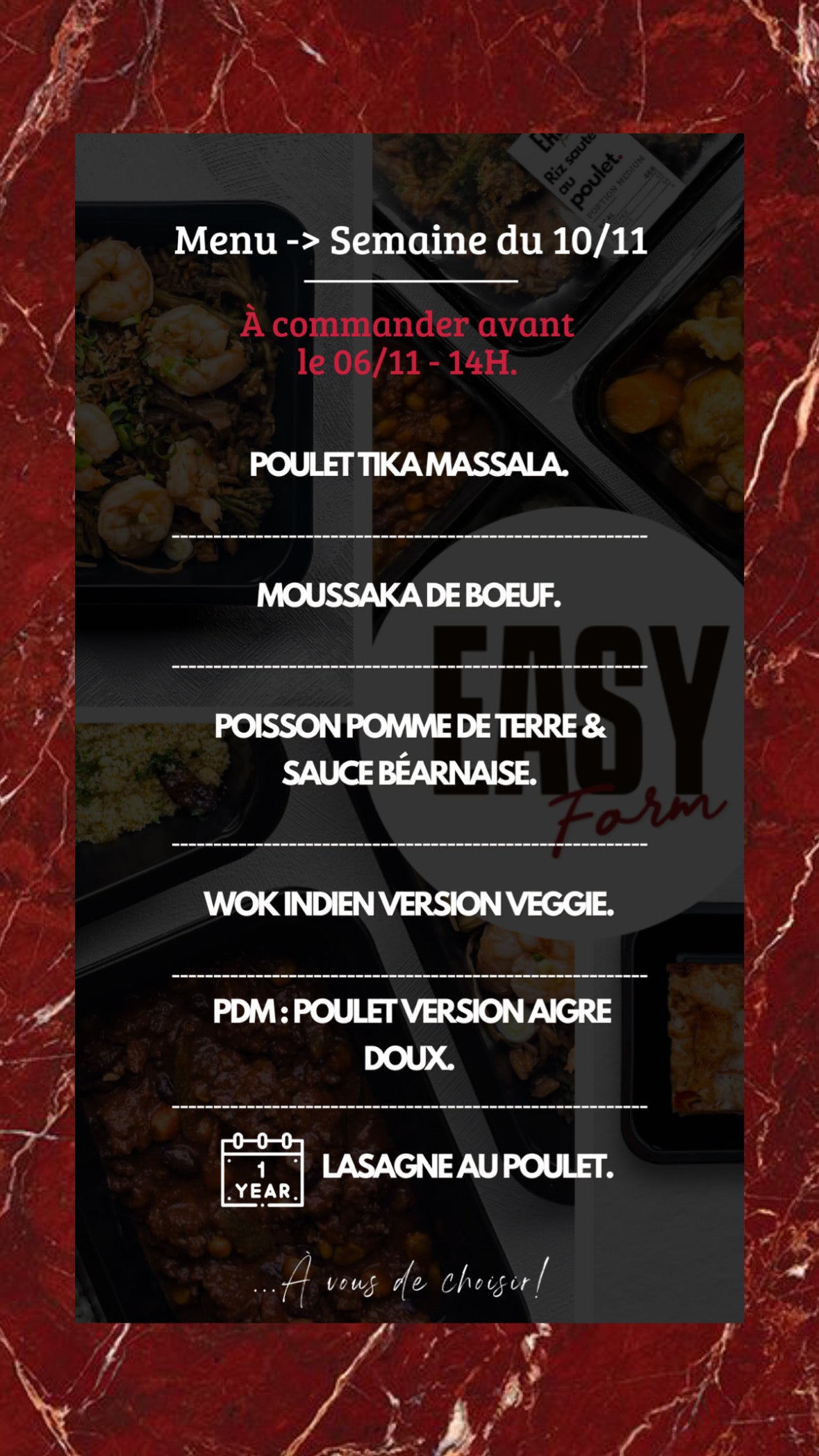 Box Complète Plats/EnCas/Shots.